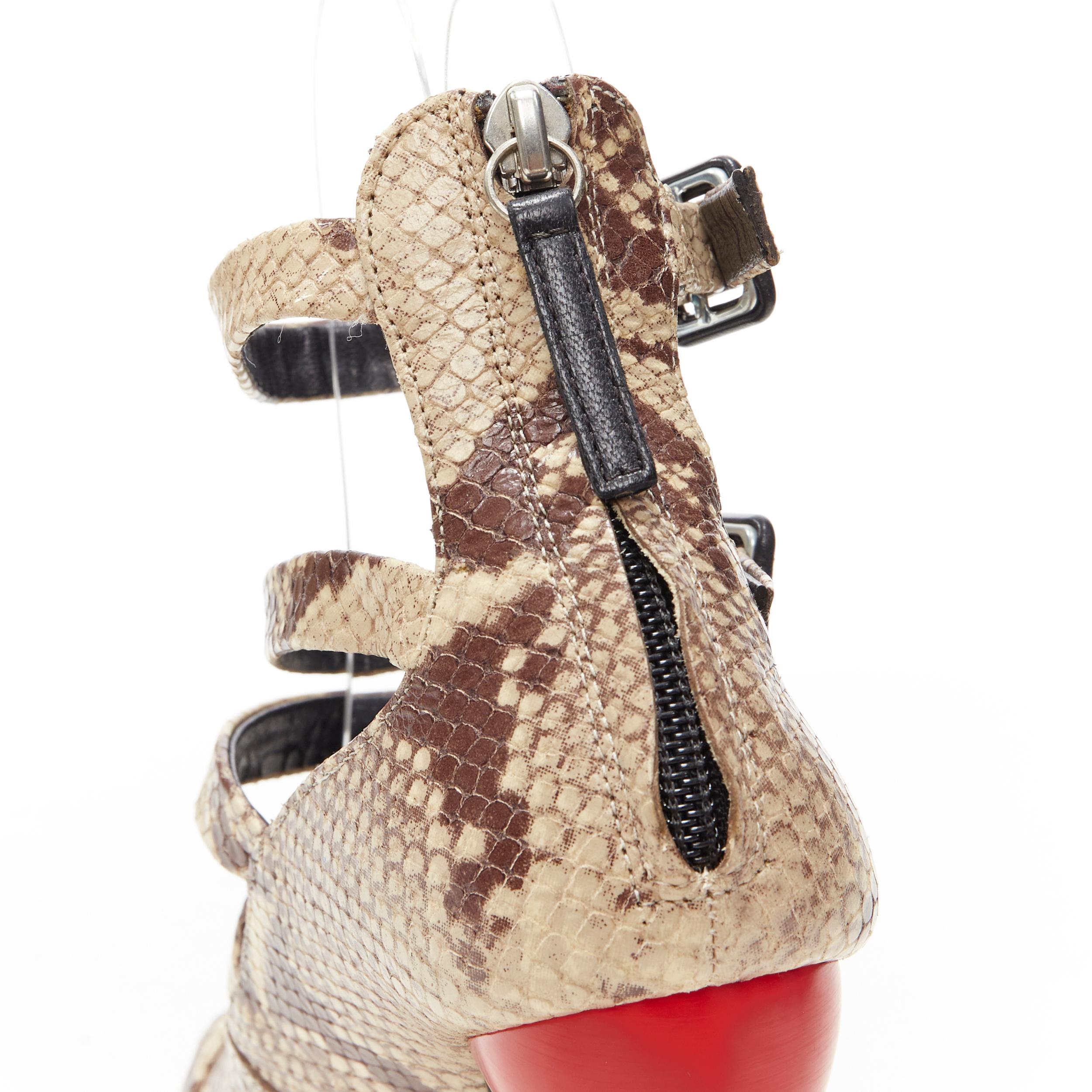 GIUSEPPE ZANOTTI printed calf leather strappy buckle red patent heel sandal EU38 4