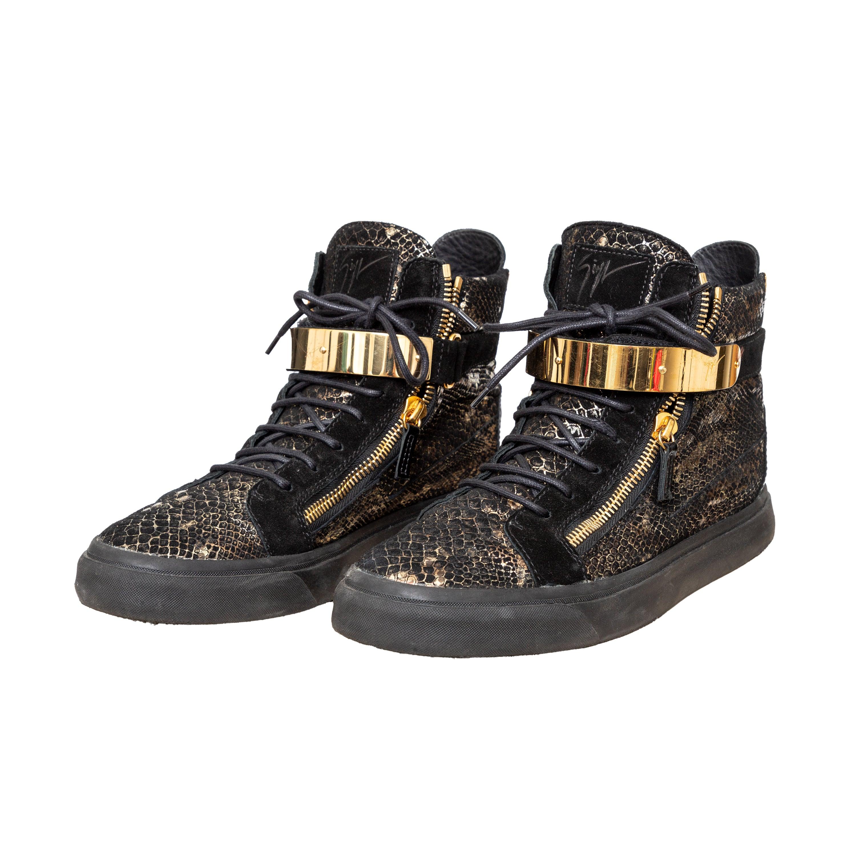 Black Giuseppe Zanotti Printed Snakeskin Sneakers - '10s For Sale