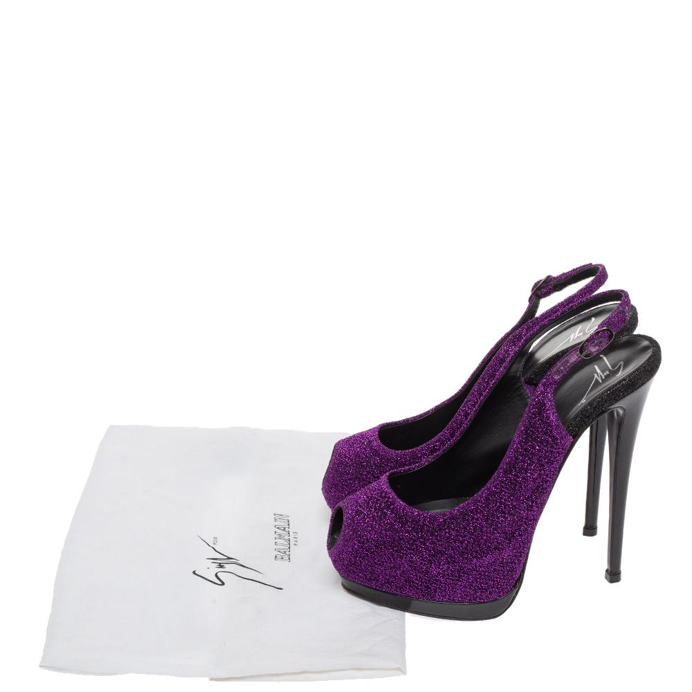 Giuseppe Zanotti Purple Black Patent Leather Peep Toe Slingback Sandals Size 37 6