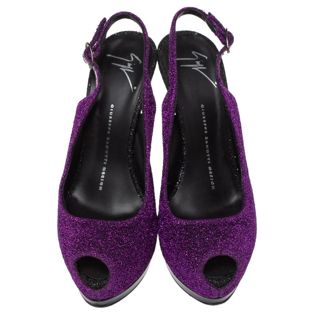 Women's Giuseppe Zanotti Purple Black Patent Leather Peep Toe Slingback Sandals Size 37