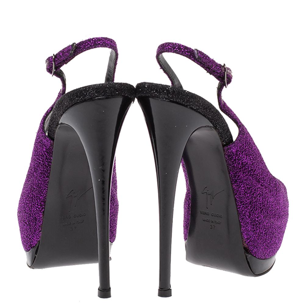 Giuseppe Zanotti Purple Black Patent Leather Peep Toe Slingback Sandals Size 37 1