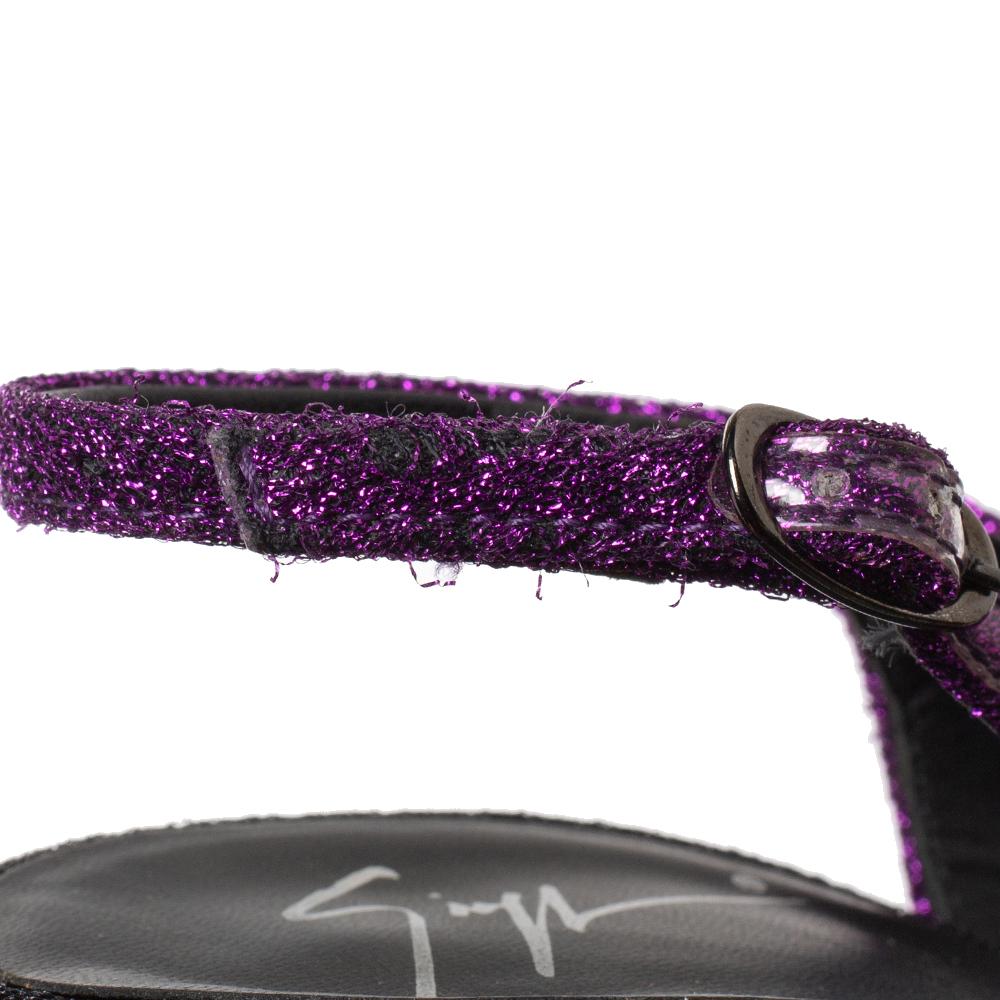 Giuseppe Zanotti Purple Black Patent Leather Peep Toe Slingback Sandals Size 37 2