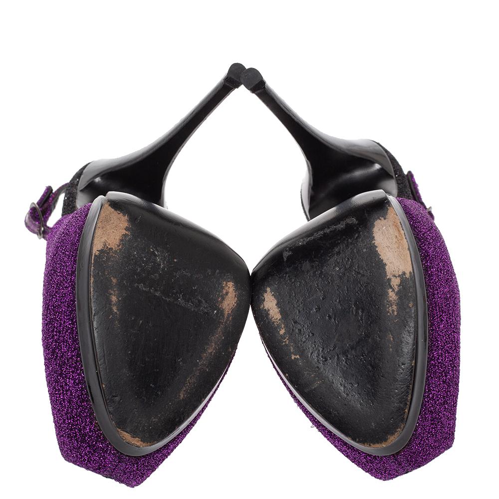 Giuseppe Zanotti Purple Black Patent Leather Peep Toe Slingback Sandals Size 37 4