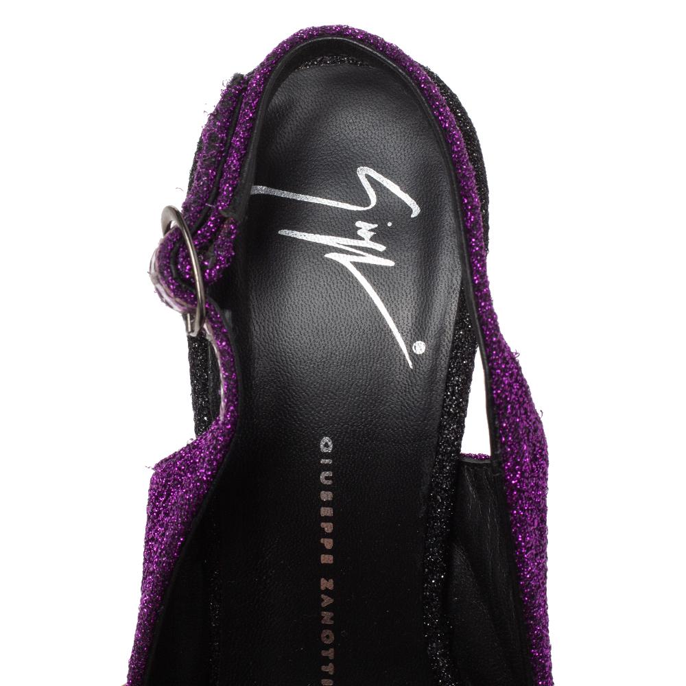 Giuseppe Zanotti Purple Black Patent Leather Peep Toe Slingback Sandals Size 37 5