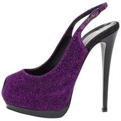 Giuseppe Zanotti Purple Black Patent Leather Peep Toe Slingback Sandals Size 37