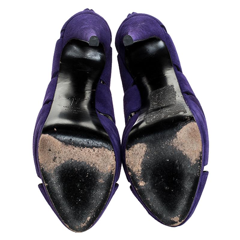 Giuseppe Zanotti Purple Cut Out Suede Coline Peep Toe Booties Size 38 2