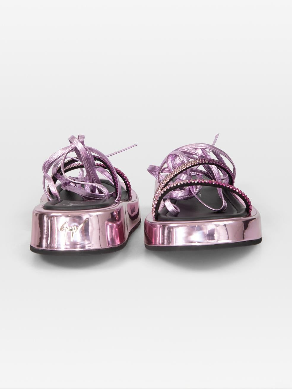 Gray Giuseppe Zanotti Purple Metallic Lace Up Sandals Size IT 38 For Sale