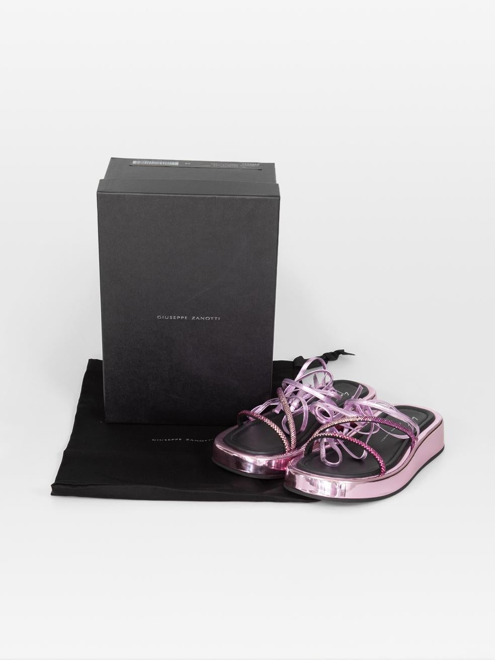 Giuseppe Zanotti Purple Metallic Lace Up Sandals Size IT 38 For Sale 1