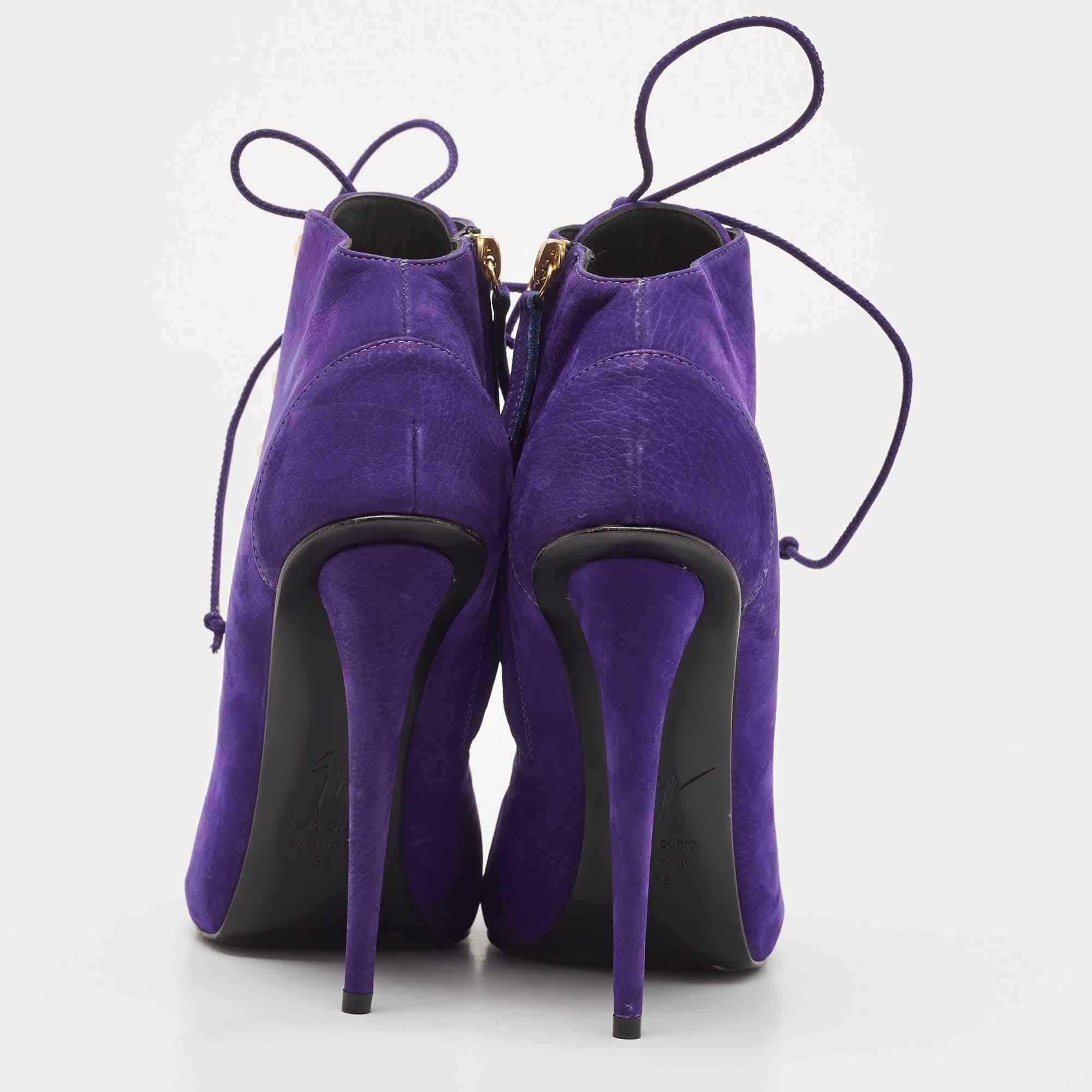 Giuseppe Zanotti Purple Nubuck Leather Studded Lace Up Ankle Booties Size 38 For Sale 1