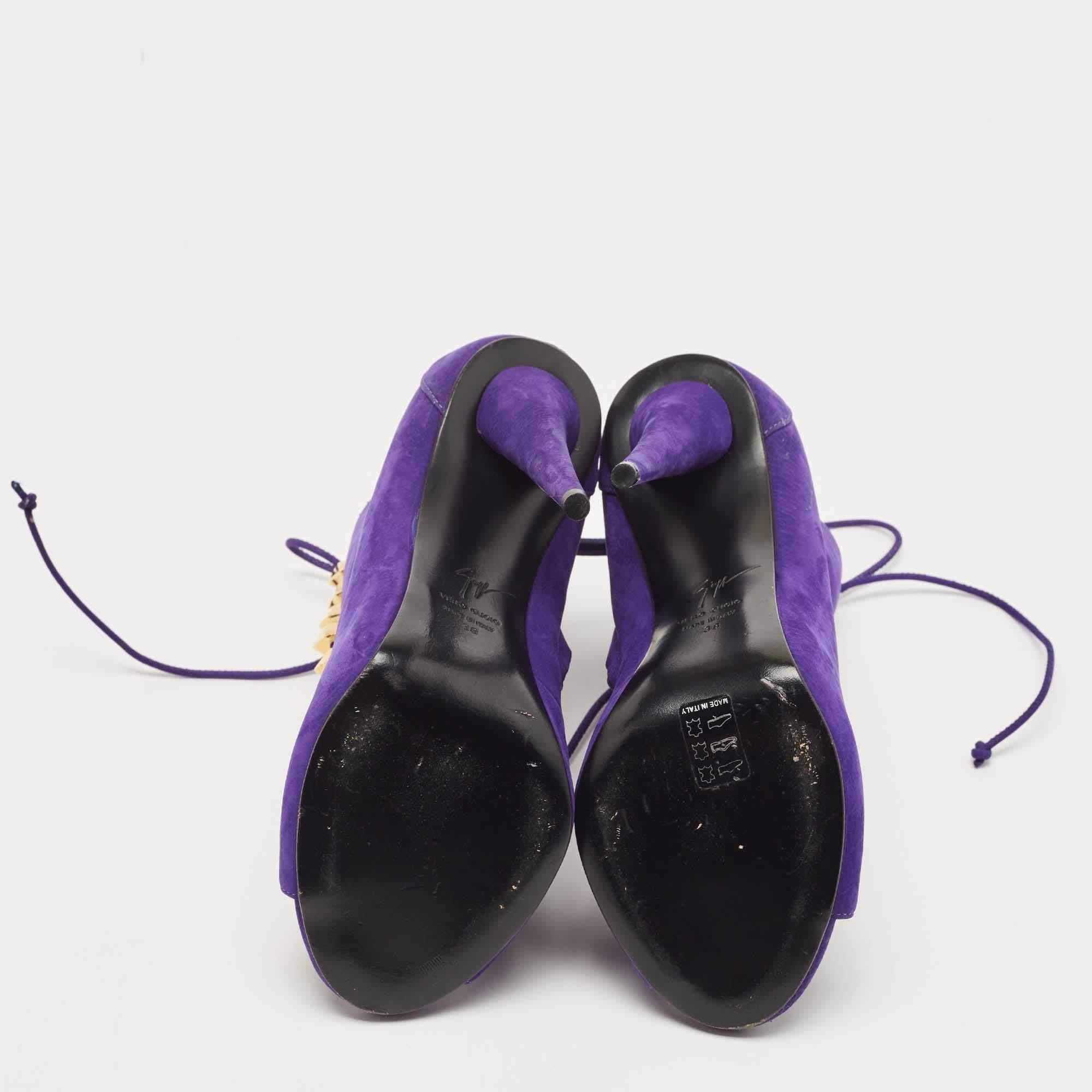 Giuseppe Zanotti Purple Nubuck Leather Studded Lace Up Ankle Booties Size 38 For Sale 2