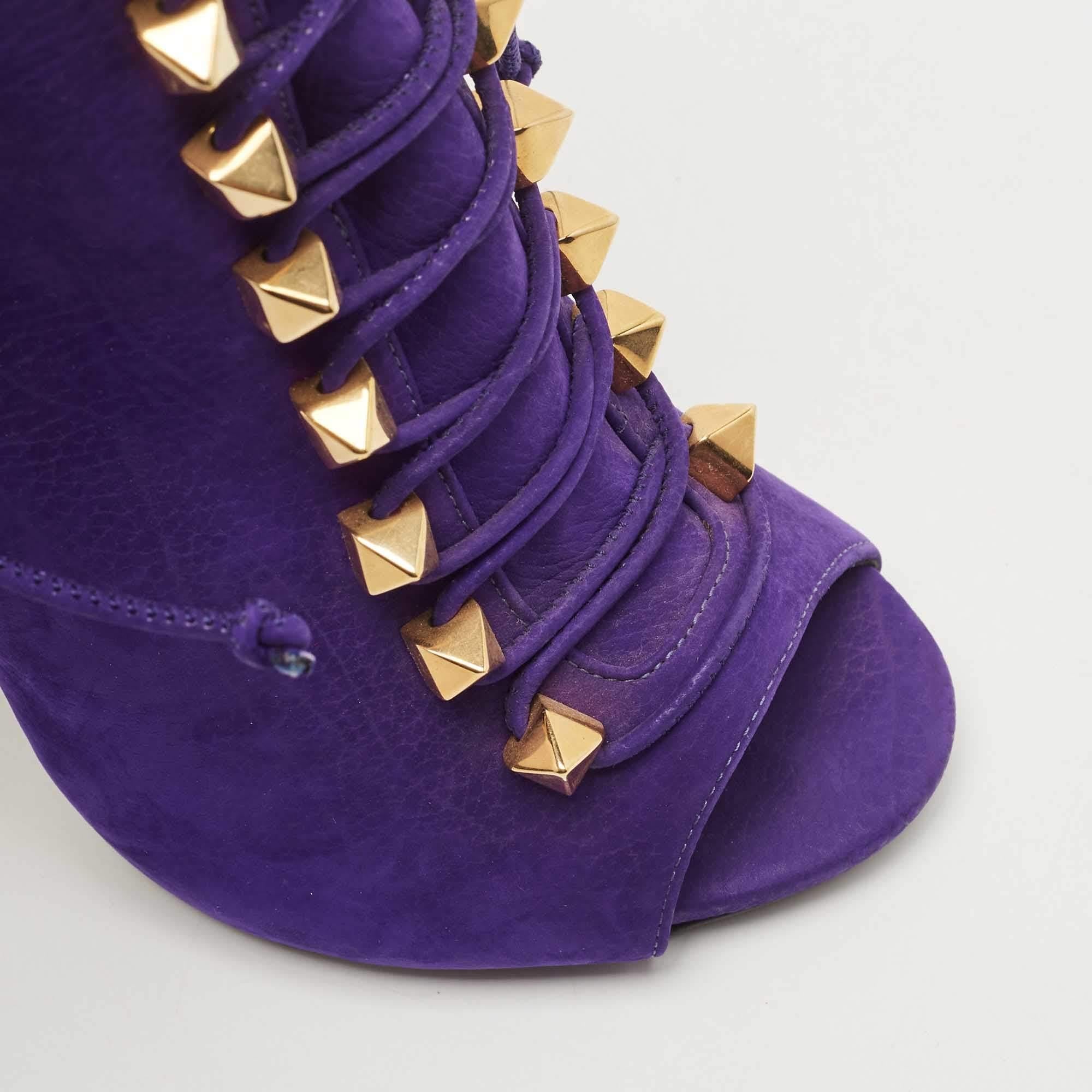 Giuseppe Zanotti Purple Nubuck Leather Studded Lace Up Ankle Booties Size 38 For Sale 4