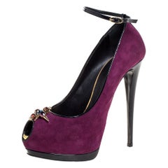 Giuseppe Zanotti Purple Suede Embellished Pep Toe Ankle Strap Pumps Size 40