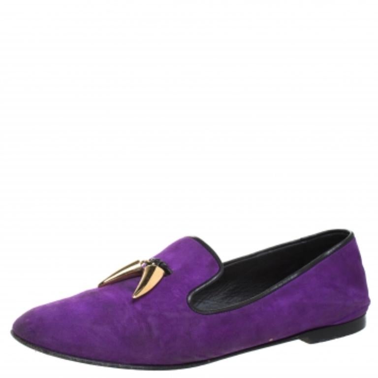 Giuseppe Zanotti Purple Suede Kevin Shark Tooth Tassel Smoking Slippers Size 38 in vendita 1