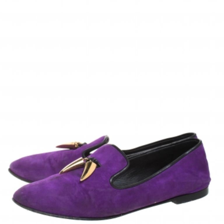 Giuseppe Zanotti Purple Suede Kevin Shark Tooth Tassel Smoking Slippers Size 38 in vendita 2