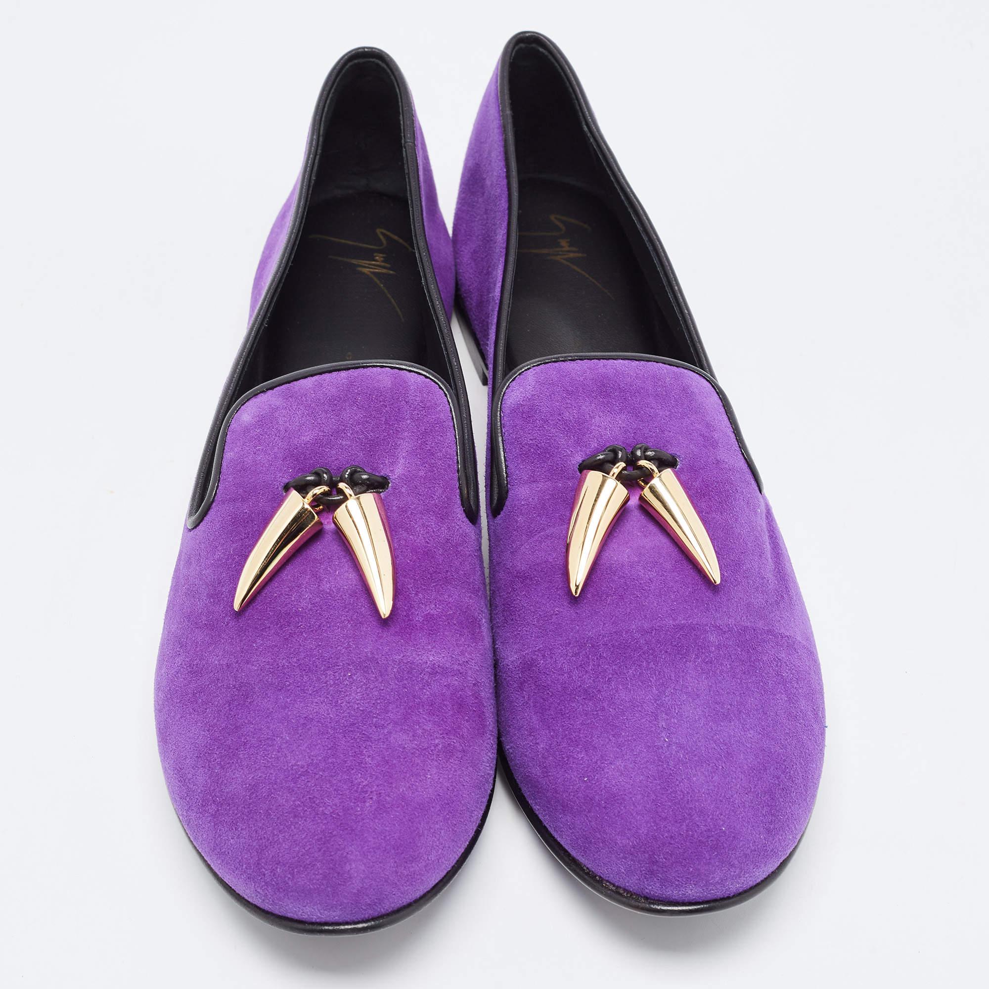 Giuseppe Zanotti Purple Suede Kevin Shark Tooth Tassel Smoking Slippers Size 41 In New Condition For Sale In Dubai, Al Qouz 2