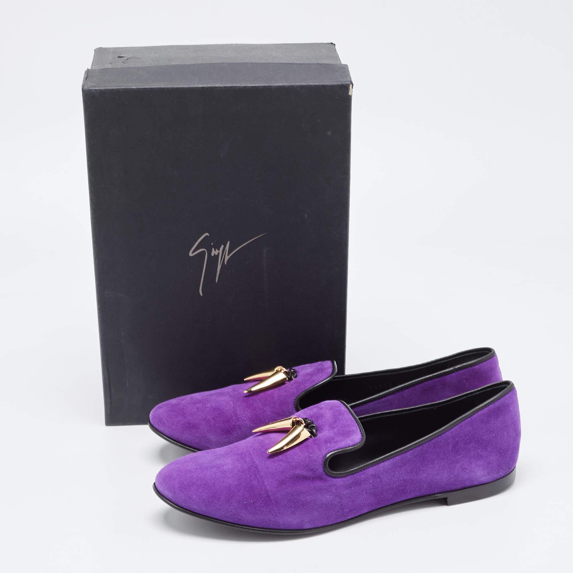 Giuseppe Zanotti Purple Suede Kevin Shark Tooth Tassel Smoking Slippers Size 41 For Sale 4
