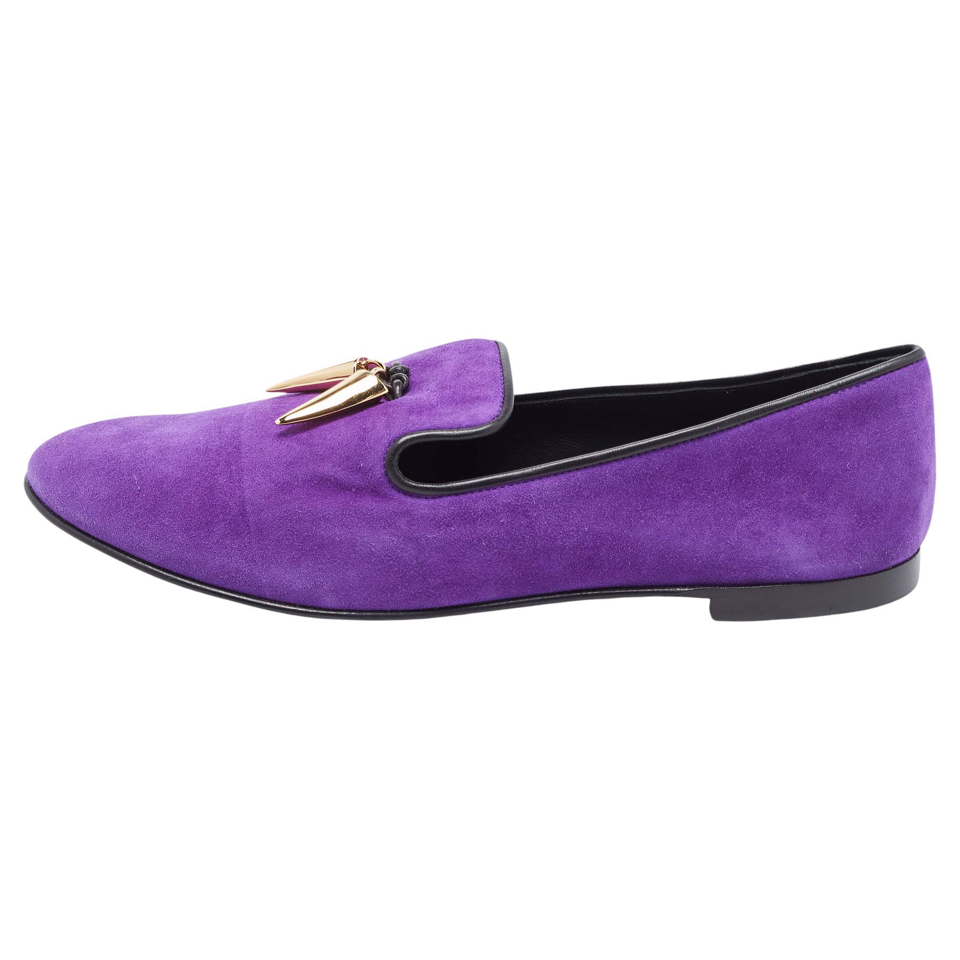 Giuseppe Zanotti Purple Suede Kevin Shark Tooth Tassel Smoking Slippers Size 41 For Sale