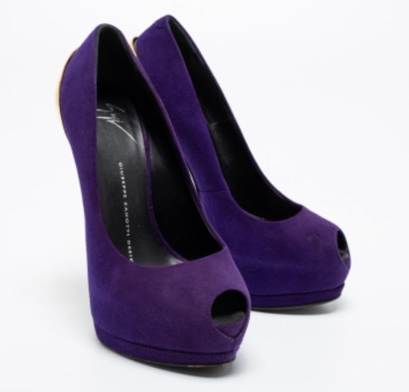 Giuseppe Zanotti escarpins à plateforme Nana en daim violet à bout ouvert, taille 36 en vente 1