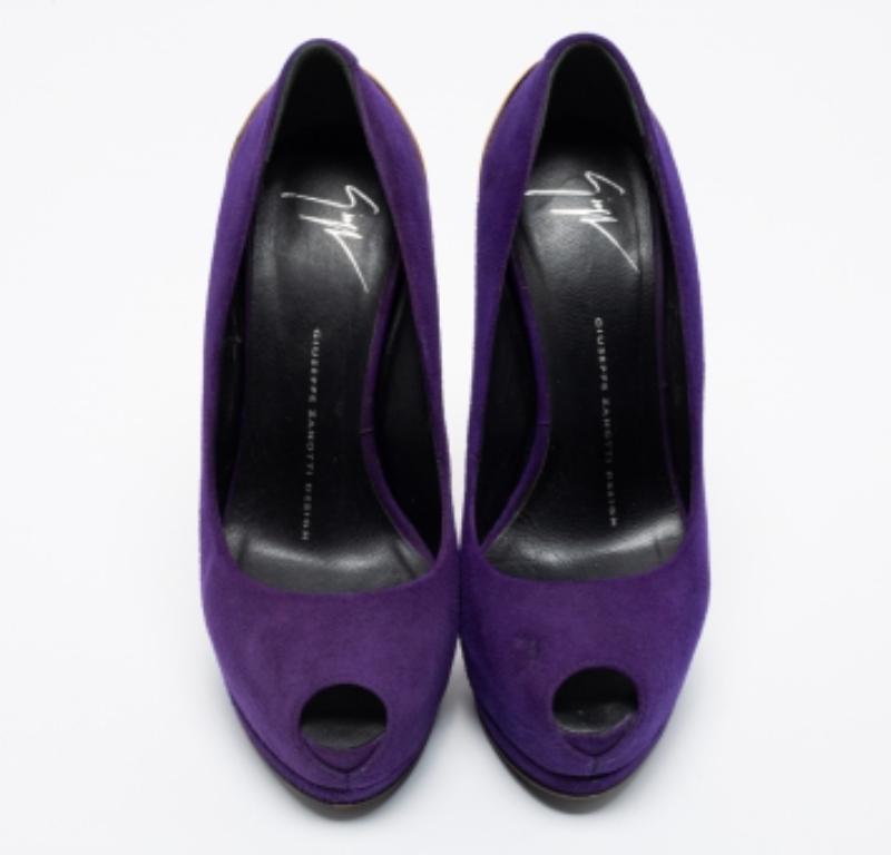 Giuseppe Zanotti escarpins à plateforme Nana en daim violet à bout ouvert, taille 36 en vente 2