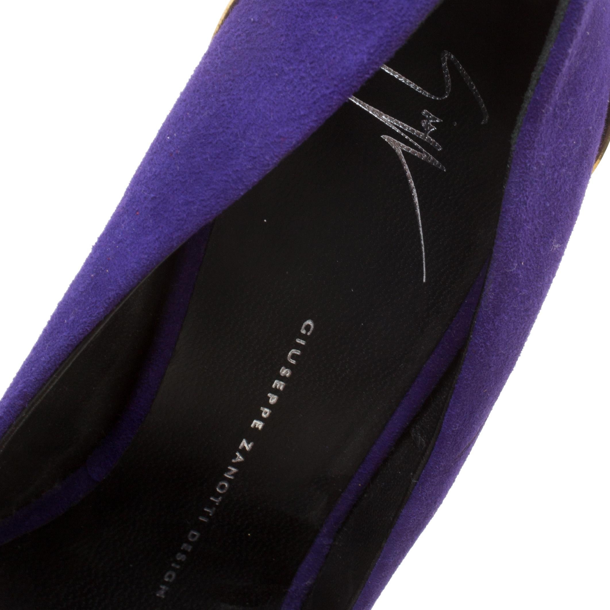 Women's Giuseppe Zanotti Purple Suede Peep Toe Platform Pumps Size 38.5