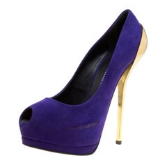 Giuseppe Zanotti Purple Suede Peep Toe Platform Pumps Size 38.5
