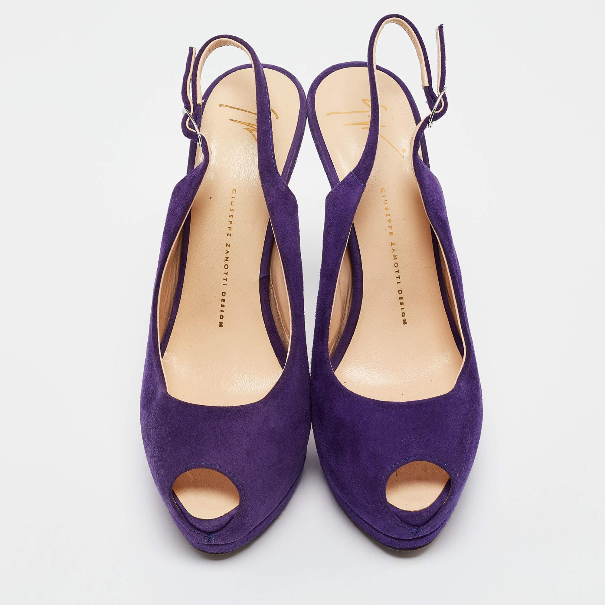 Giuseppe Zanotti Purple Suede Peep Toe Slingback Pumps Size 40 In Good Condition For Sale In Dubai, Al Qouz 2
