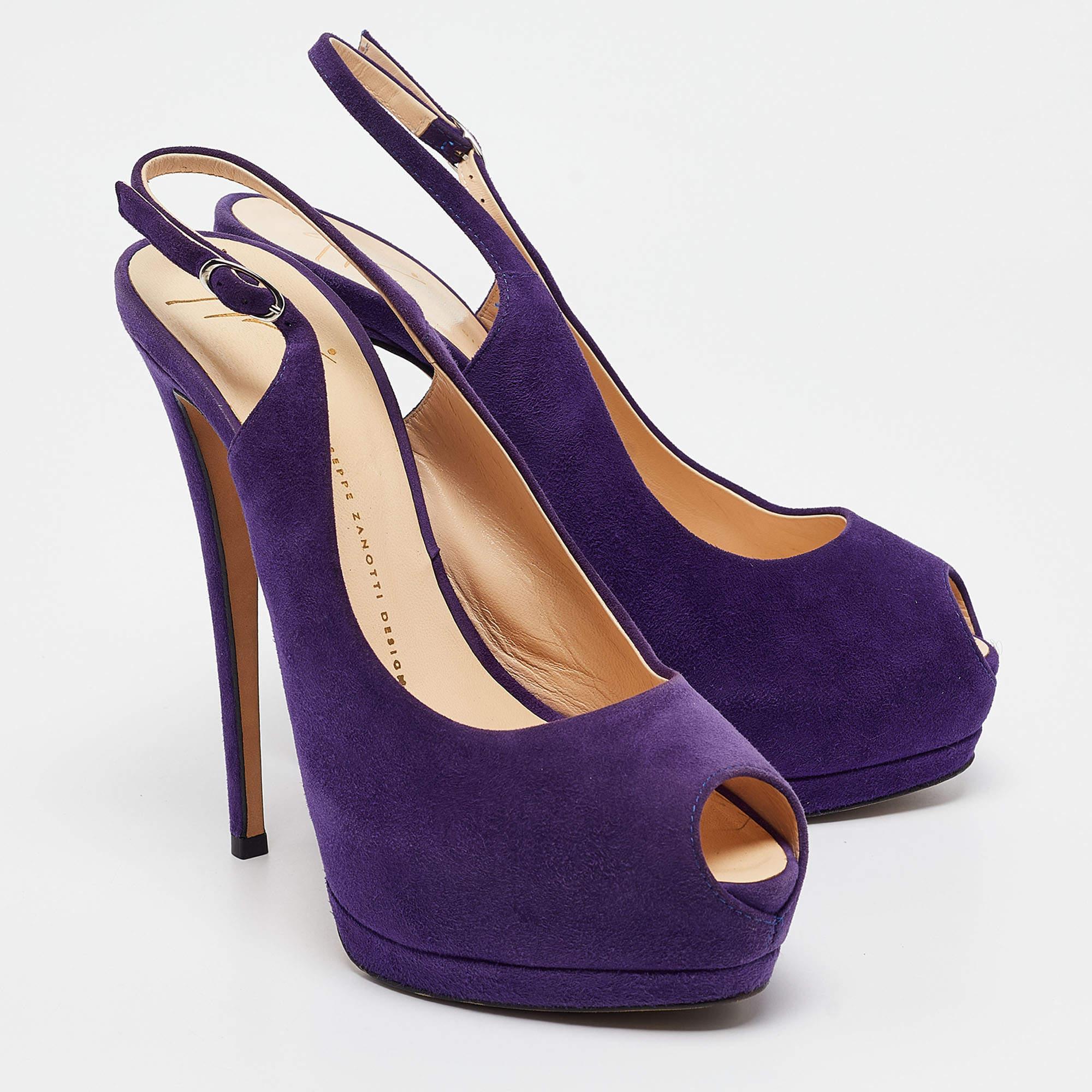 Women's Giuseppe Zanotti Purple Suede Peep Toe Slingback Pumps Size 40 For Sale