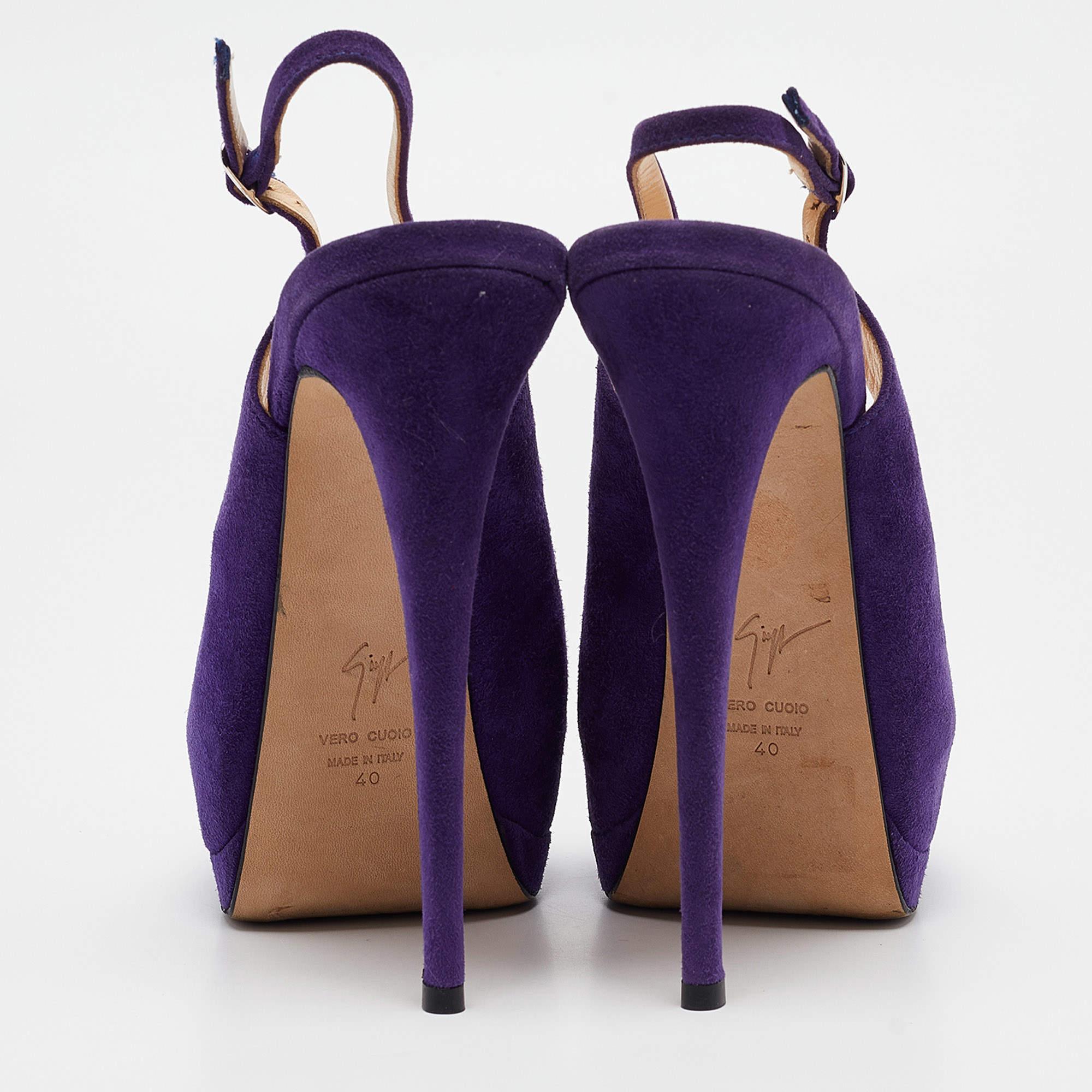 Giuseppe Zanotti Purple Suede Peep Toe Slingback Pumps Size 40 For Sale 1