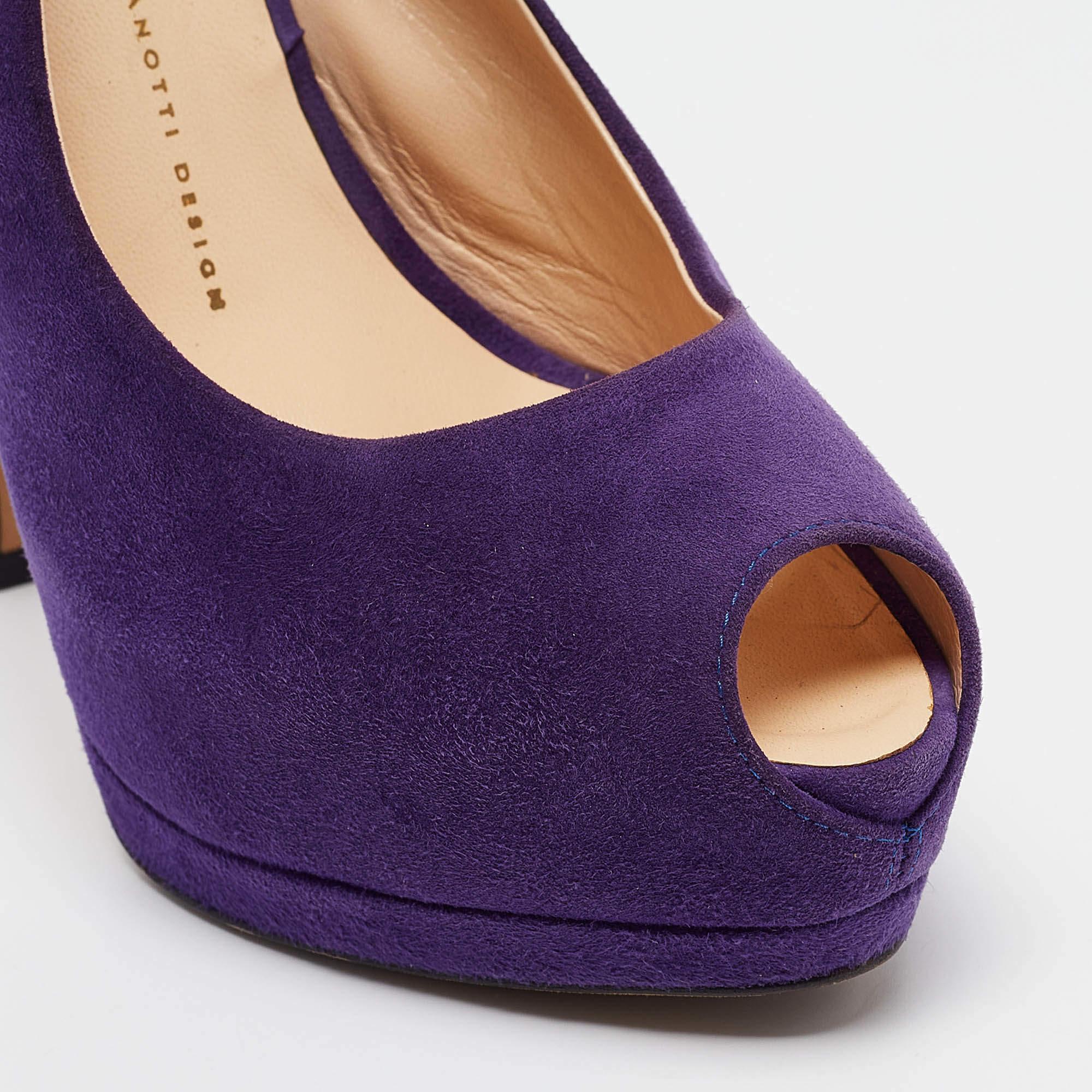Giuseppe Zanotti Purple Suede Peep Toe Slingback Pumps Size 40 For Sale 3