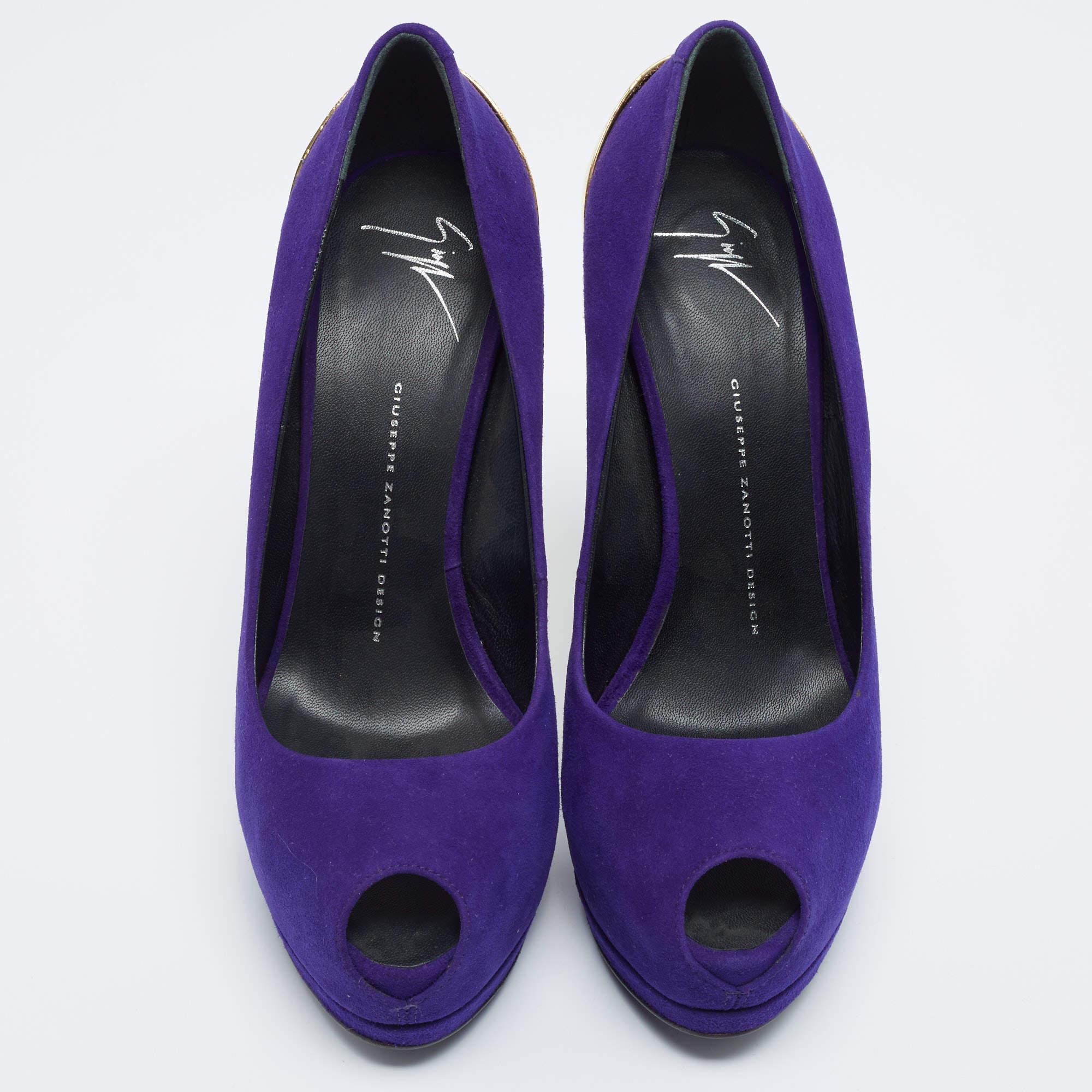 Giuseppe Zanotti Purple Suede Sharon Peep Toe Platform Pumps Size 40 In Good Condition In Dubai, Al Qouz 2
