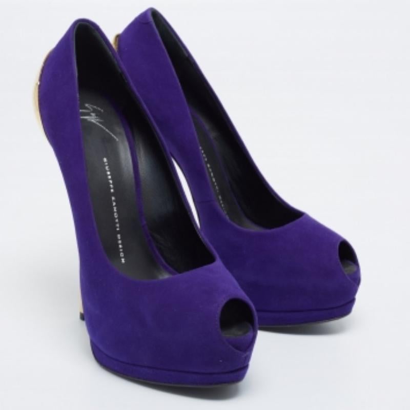 Giuseppe Zanotti Purple Suede Sharon Peep Toe Platform Pumps Size 40 In Good Condition For Sale In Dubai, Al Qouz 2