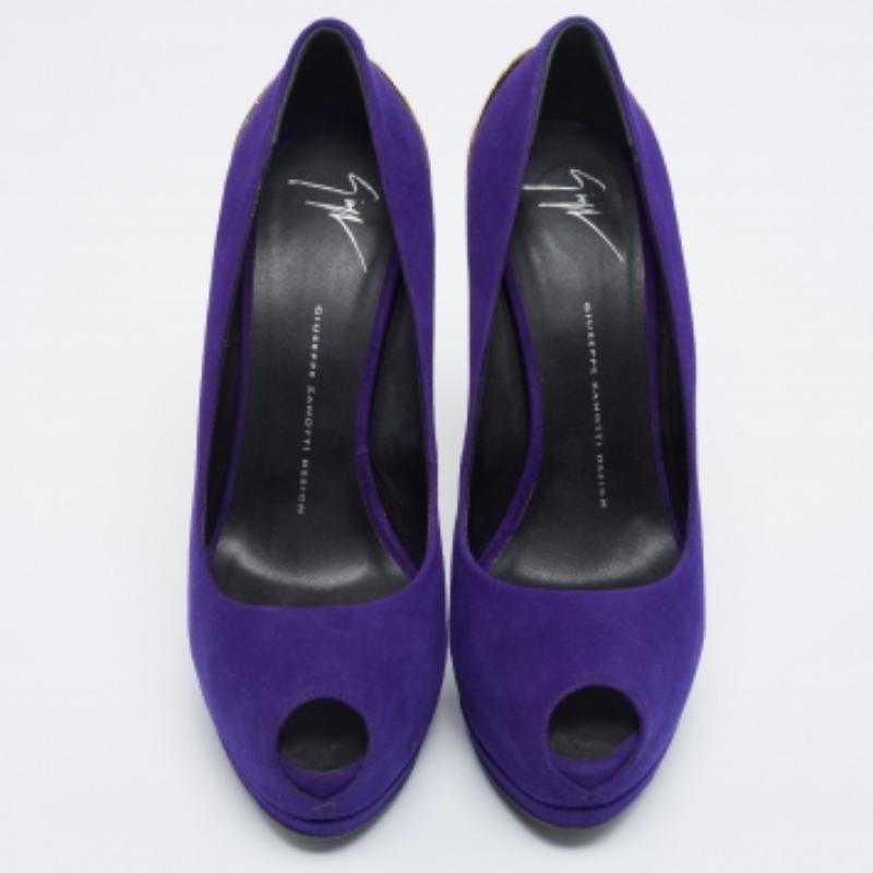 Women's Giuseppe Zanotti Purple Suede Sharon Peep Toe Platform Pumps Size 40 For Sale