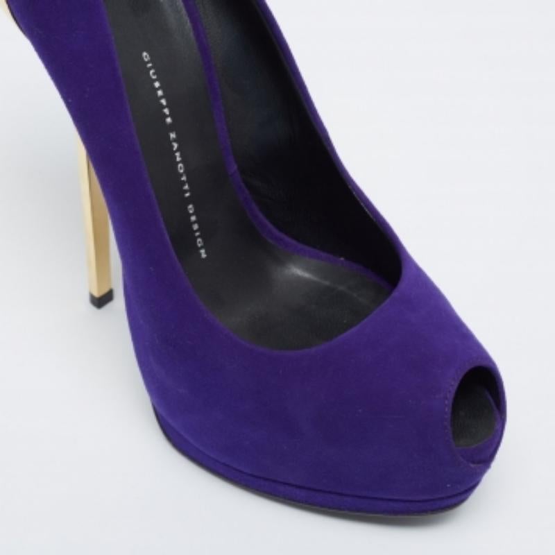 Giuseppe Zanotti Purple Suede Sharon Peep Toe Platform Pumps Size 40 For Sale 2