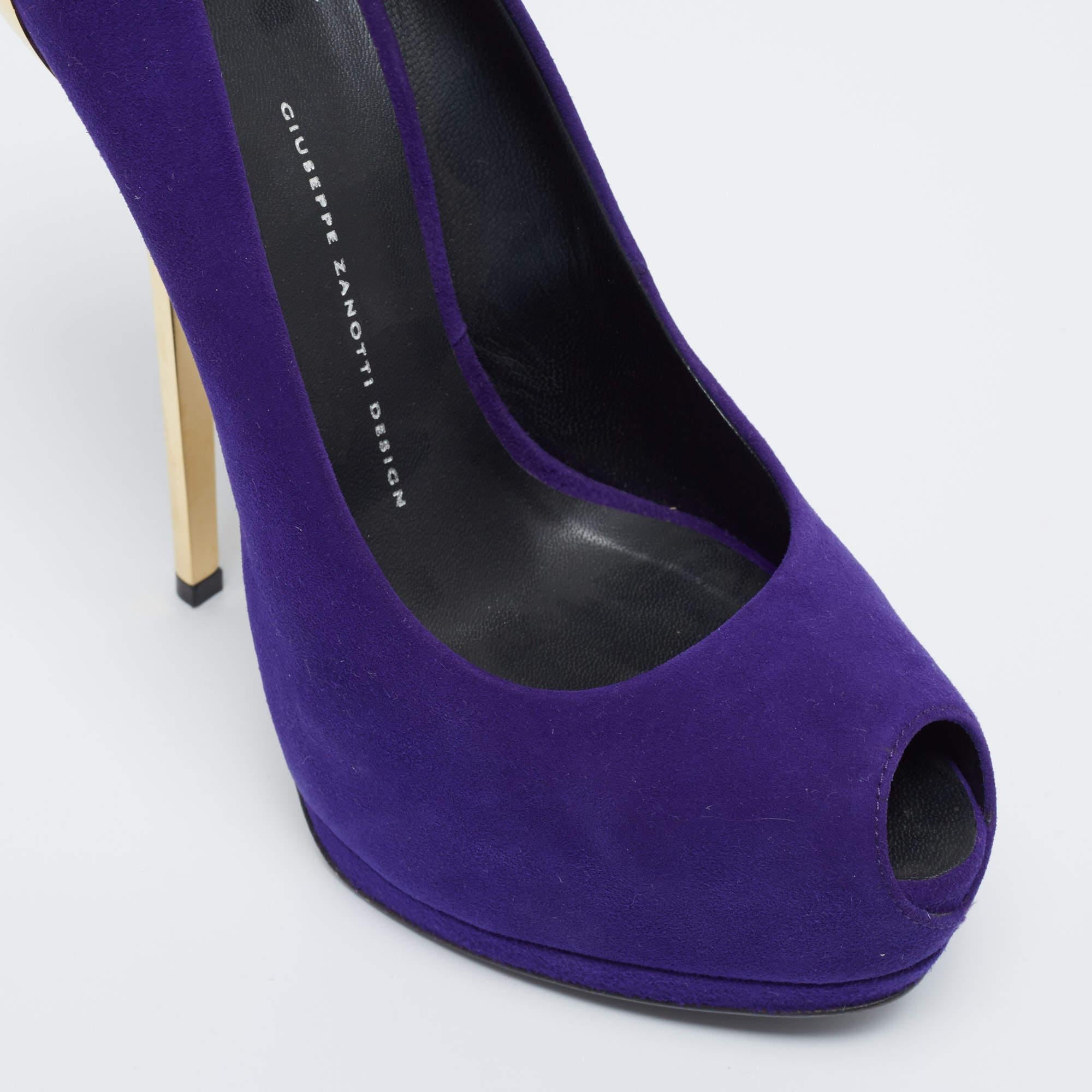 Giuseppe Zanotti Purple Suede Sharon Peep Toe Platform Pumps Size 40 3
