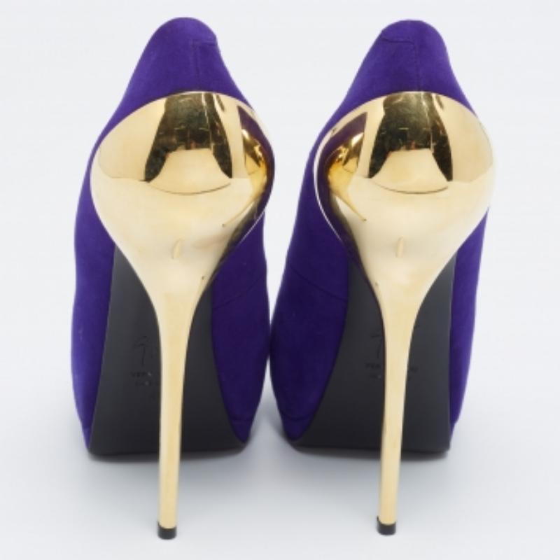 Giuseppe Zanotti Purple Suede Sharon Peep Toe Platform Pumps Size 40 For Sale 3