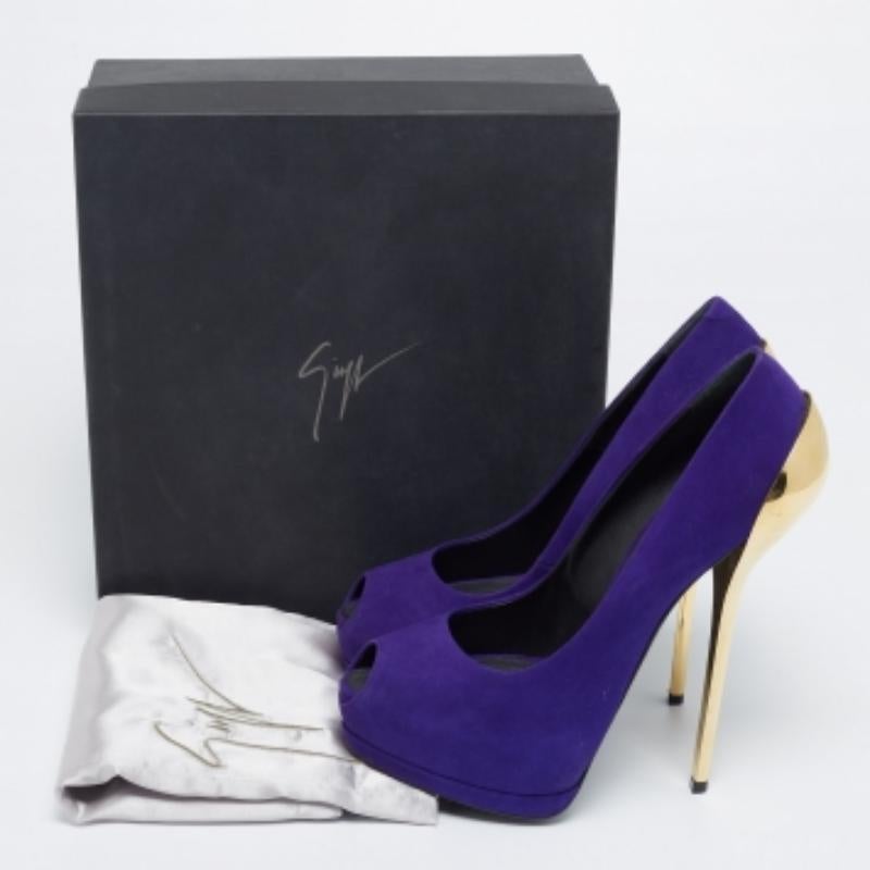 Giuseppe Zanotti Purple Suede Sharon Peep Toe Platform Pumps Size 40 For Sale 5