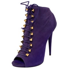 Giuseppe Zanotti Purple Suede Studded Pyramid Peep Toe Boots Size 41