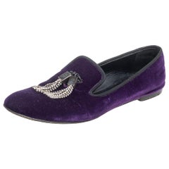 Giuseppe Zanotti  Purple Velvet Embellished Slip on Loafers Size 38