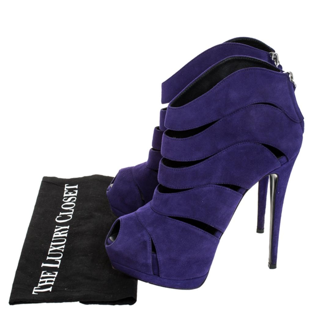 Giuseppe Zanotti Purple Wave Cut Out Suede Peep Toe Platform Booties Size 38 4