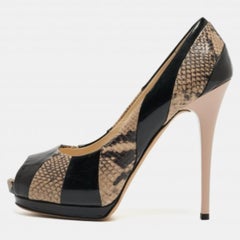 Giuseppe Zanotti Python and Patent Leather Platform Peep Toe Pumps Size 40