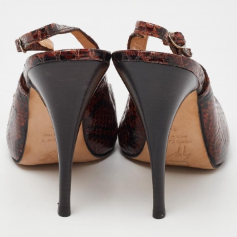 Giuseppe Zanotti Python Embossed Leather Slingback Platform Sandals Size 39 (Sandales à semelles compensées en cuir gaufré) en vente 1
