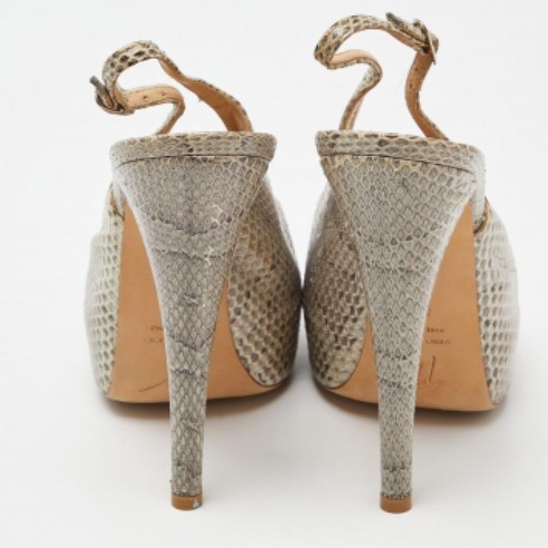 Giuseppe Zanotti Python Leather Platform Peep Toe Slingback Sandals Size 38.5 For Sale 1