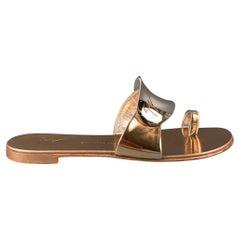 GIUSEPPE ZANOTTI Ramino Size 7 Gold Silver Metallic Leather Flat Sandals