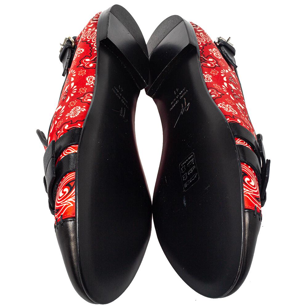 Women's Giuseppe Zanotti Red/Black Printed Fabric Buckle Detail Smoking Slippers Size 41
