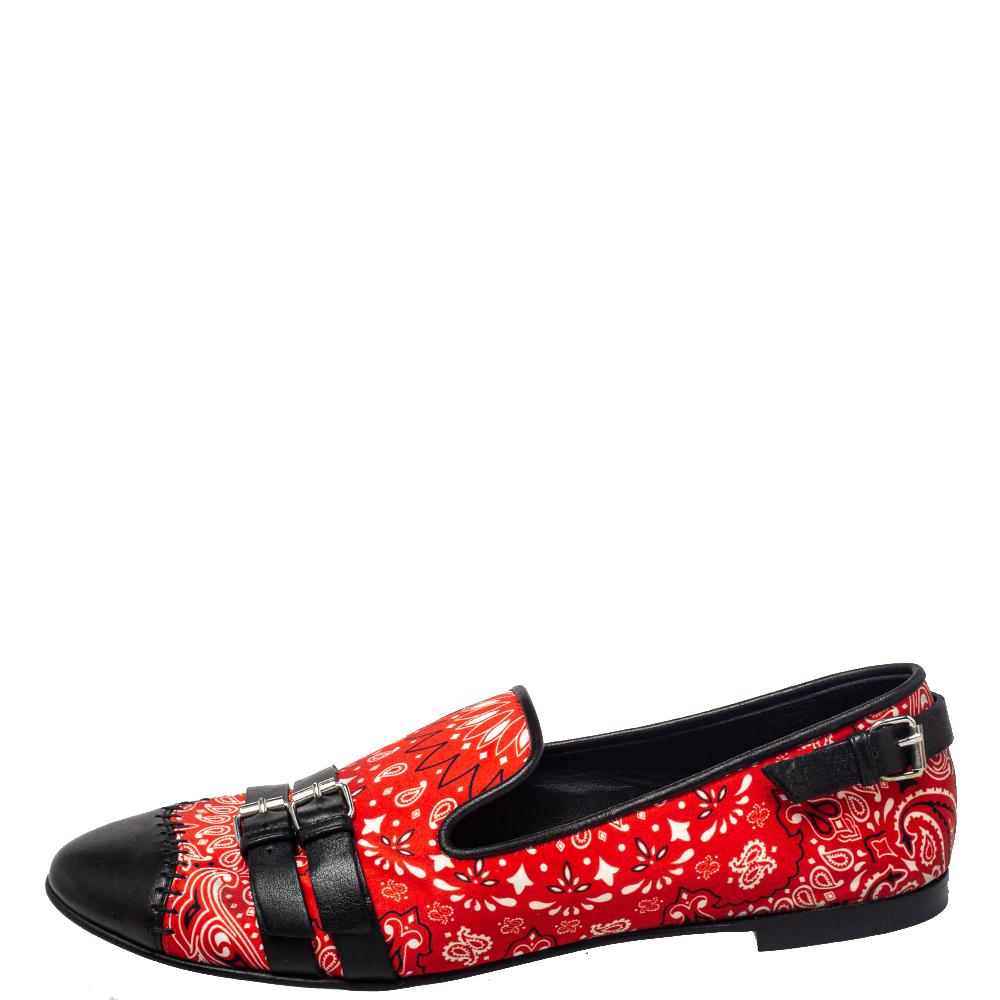 Giuseppe Zanotti Red/Black Printed Fabric Buckle Detail Smoking Slippers Size 41 1