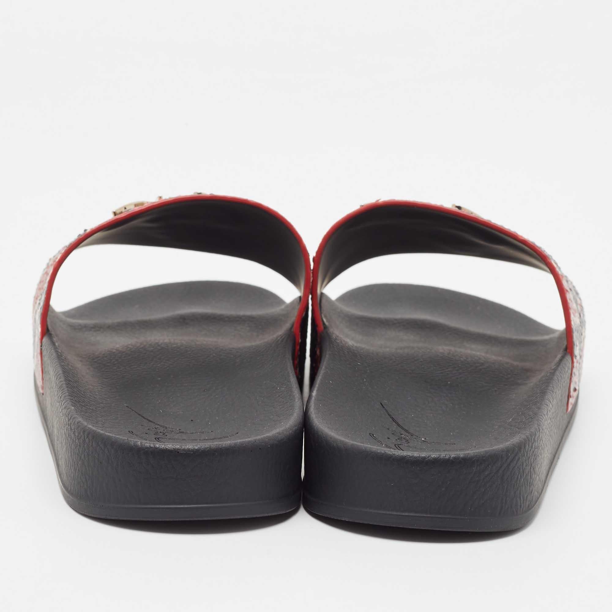 Gray Giuseppe Zanotti Red/Black Python Embossed Leather Newburel Slide Flats Size 43