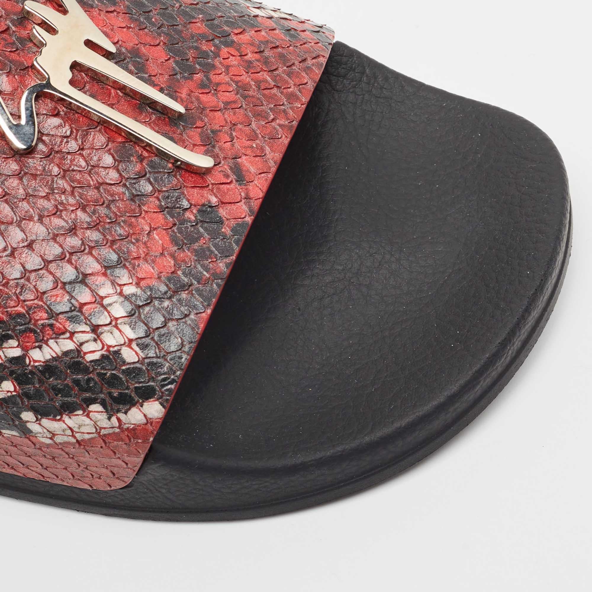 Giuseppe Zanotti Red/Black Python Embossed Leather Newburel Slide Flats Size 43 1