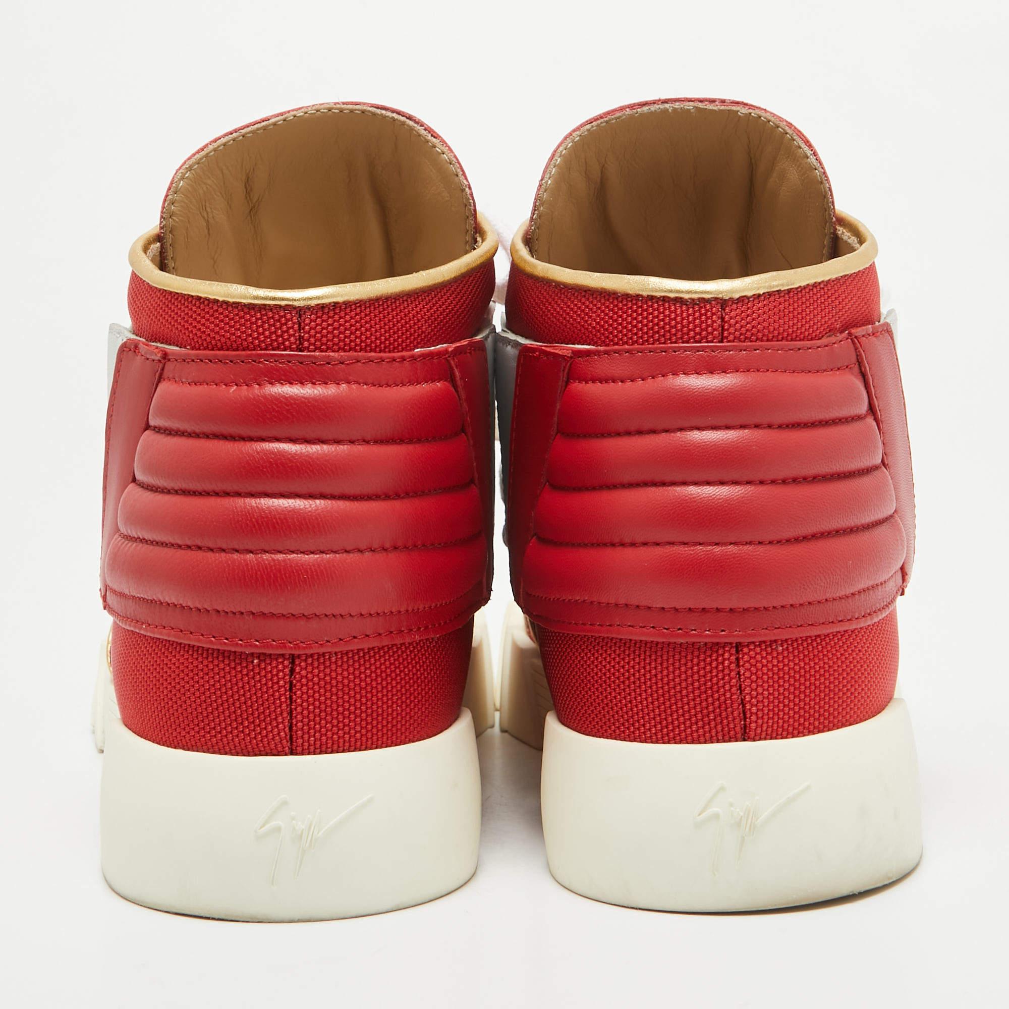 Uomo Giuseppe Zanotti, pelle rossa/oro, Foxy London, scarpe da ginnastica alte 44 in vendita