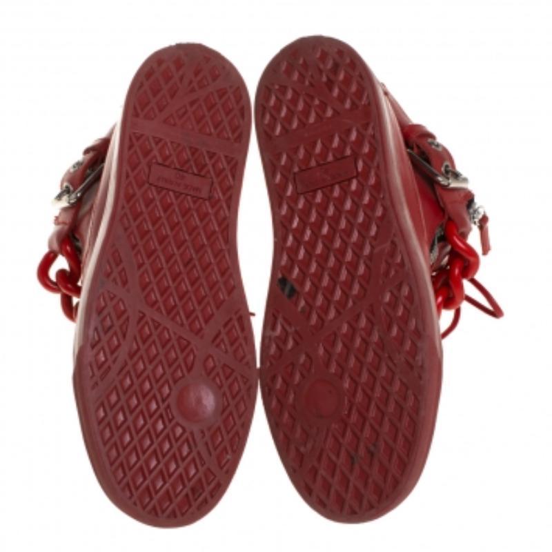 Brown Giuseppe Zanotti Red Leather Chain Detail High Top Sneakers Size 40 For Sale