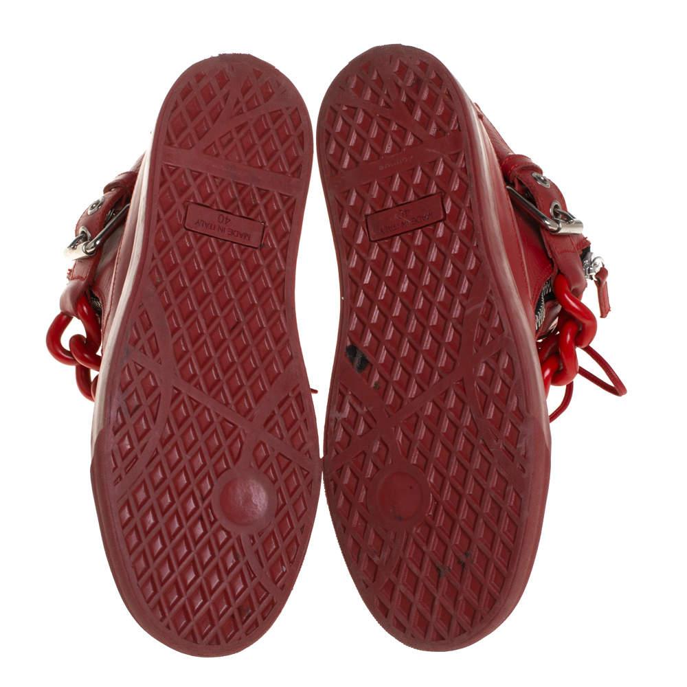 Men's Giuseppe Zanotti Red Leather Chain Detail High Top Sneakers Size 40 For Sale